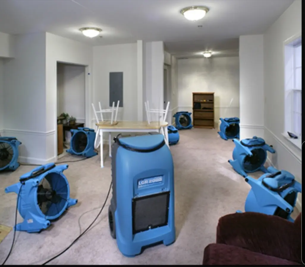Air movers and dehumidifier setup for Water Extraction & Removal in Fremont